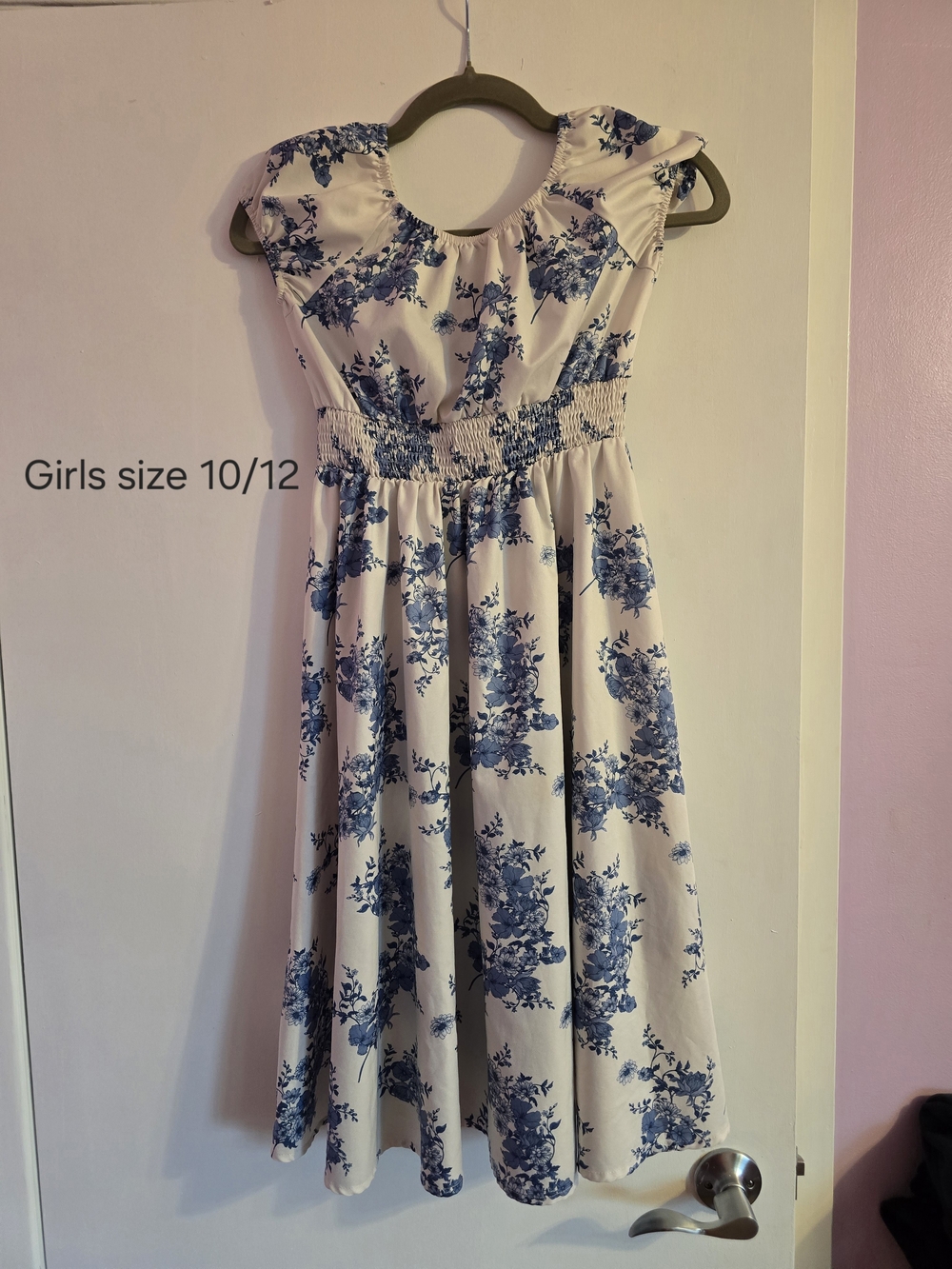 Girls Blue Floral Smocked Waist Dress